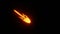 3d animation burning comet or meteor with fiery tail is flying on black background. Motion graphic render