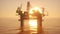 3d Animation of an oil drilling platform at sunset