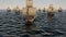 3D Animation of old wooden warships fleet on the ocean