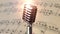 3d animation of a retro microphone stage close up vintage microphone on stage old microphone on light background professional