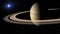 3d animation Saturn planet and rings, rotates against the background of a black starry sky, a star or planet shines
