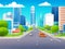 3D Animation Style city scene with landscape cityscape background.