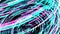 3D animation of twisting digital spiral of neon stripes. Animation. Vivid animation with colorful striped spiral with 3D