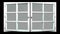 3D animation of a white window with glass front view that opens and closes. This sequence can be used as a transition effect