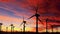 3D Animation of Wind Farm at Sunset - Close Up to Turbine.