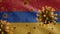 3D, Armenian flag waving with Coronavirus outbreak. Pandemic Covid 19 Armenia