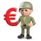 3d army soldier character with Euro currency symbol