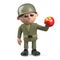 3d Army soldier character holding an apple