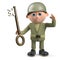 3d army soldier character holding a gold key