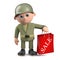 3d army soldier character holding a sale bag