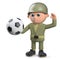 3d army soldier character holding a soccer ball