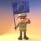 3d army soldier character in military uniform saluting the European flag, 3d illustration
