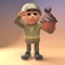 3d army soldier in military uniform salutes a chocolate cup cake, 3d illustration