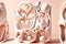 3d art abstract background in form of modern installation of figures in delicate white pink tones