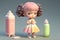 3d artwork of cute little girl, soft pastel gradients, pop mart toys