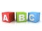 3d a b c letters on red green blue boxes over white background