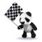 3d Baby panda bear waves the checkered flag