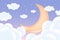 3d baby shower, growing moon with clouds on a soft blue background, childish design in pastel colors. Background