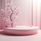 The 3D background a geometric platform in soft pink tones with a sakura branch. mockup