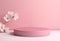 3D background, pink podium. Round display, pink flower Generative AI