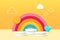 3D background with realistic cylinder pedestal podium. Rainbow backdrop. Minimal scene mockup products, Stage showcase, and