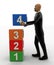 3d bald head man arranging one to four numbered cube one by one