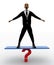 3d bald head man balancing on question mark