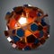 3d ball of shards of glass in red and blue on grey background. 3d rendering