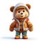 3D bear character dressed in a cozy winter coat, skillfully isolated against a clean white background.