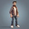 3d Bearded Cartoon Character In Jeans And Hoodie - Casual Game Character