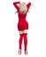 3D beautiful blonde short red knitted tunic dress long boots.