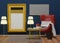 3d Beautiful modern room reception area that decorate with poser, TV, chair and lamp