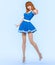 3D beautiful young attractive girl blue dress