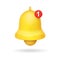 3d bell icon isolated. Yellow bell with new notification alert sign. Vector