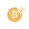 3D Bitcoin and check mark illustration. Approved Payment icon. Successful transaction