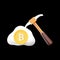 3D Bitcoin Mountain Broken From Pickaxe On Black