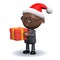 3d Black businessman Santa has a gift