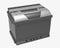 3D black car battery with gray handle and gray terminal covers o