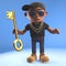 3d black cartoon hiphop rapper emcee holding a symbolic gold key, 3d illustration