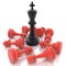 3D Black Chess King winning on Red Pawns