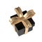 3d black Friday gift box icon with golden ribbon bow isolated with clipping path. Render Shop Sale modern holiday