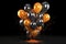 3d black and orange balloons. Copy space, background. Generative AI