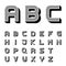 3D black striped font alphabet letters
