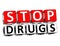3D Block Red Text STOP DRUGS over white background.
