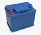 3D blue car battery with blue handle and red and blue terminals