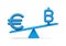 3d Blue Euro And Baht Symbol Icons With 3d Blue Balance Weight Seesaw, 3d illustration