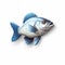 3d Blue Fish Icon With Americana Style For Casual Game