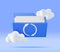 3D Blue Folder in Clouds with File Sync Icon