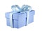 3d blue gift box icon with pastel ribbon bow isolated with clipping path. Render modern holiday. Realistic icon for