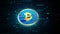 3D blue and golden bitcoin glowing shining with blue binary code encryption data